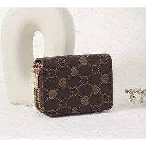 Luxury Heart Pattern Short Clutch Wallet, Double Zipper PU Leather Coin Purse